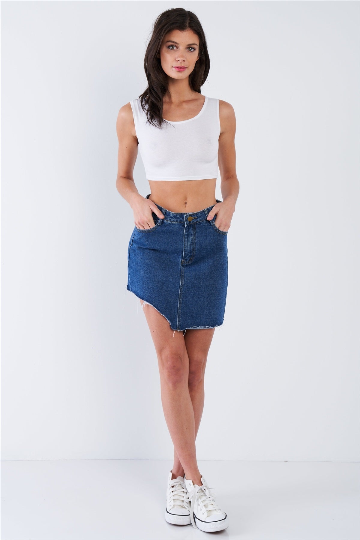 Asymmetrical Raw Cut Hem Mini Skirt