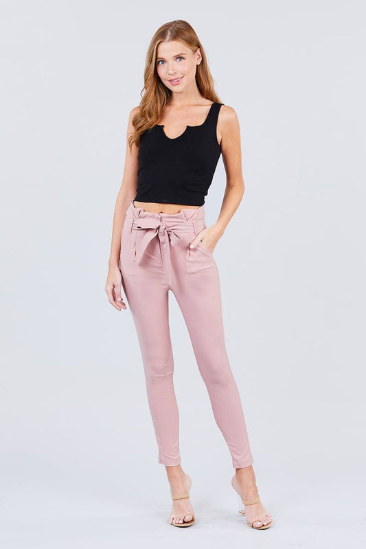 High Waisted Belted Pegged Stretch Pant