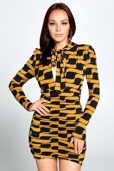 Long Sleeve Front Tie Mini Dress