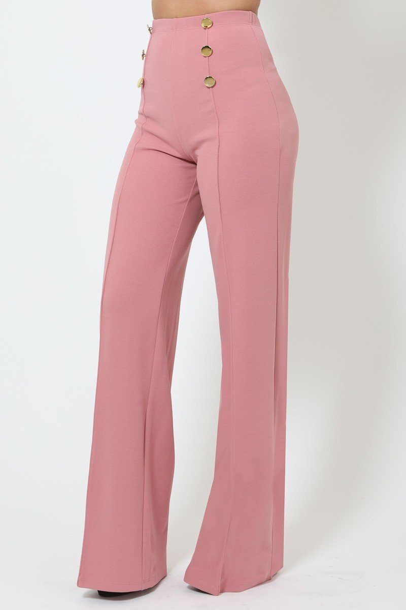 High-waist Crepe Pants With Buttons