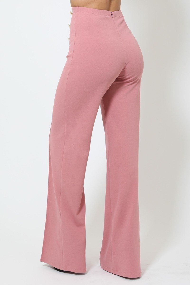 High-waist Crepe Pants With Buttons