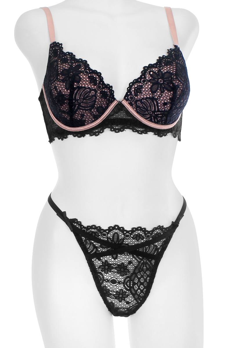 Two Tone Floral Lace Push Up Bra