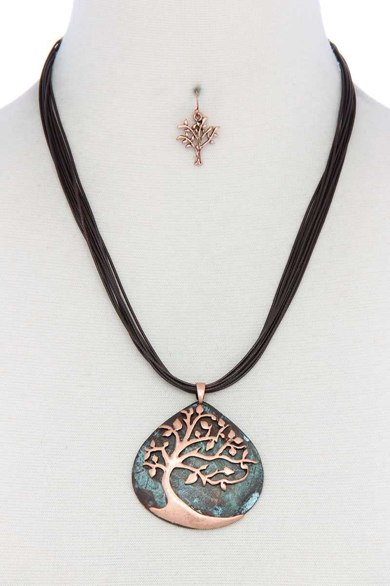 Oak Tree Pendant Pu Leather Necklace