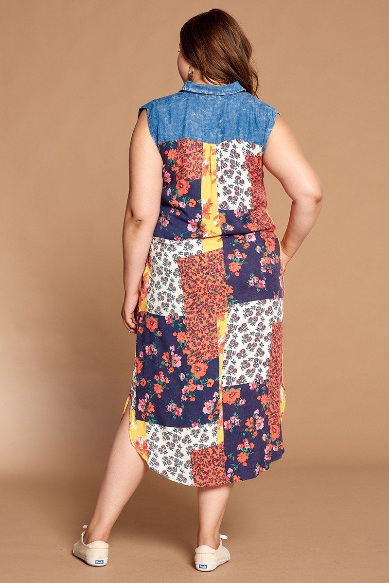 Mixed-floral Patchwork Printed Button-down Maxi Dress