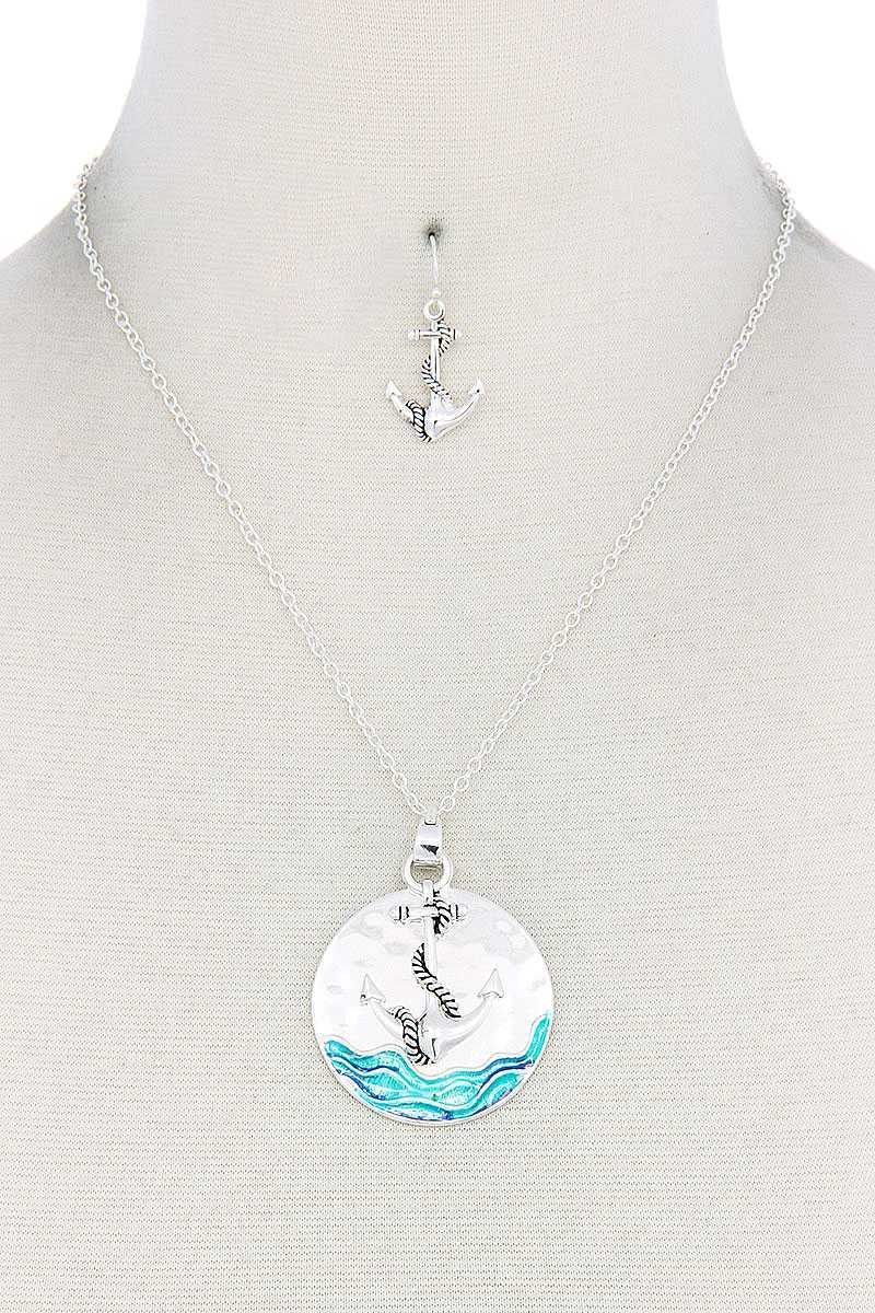 Anchor Round Pendant Necklace