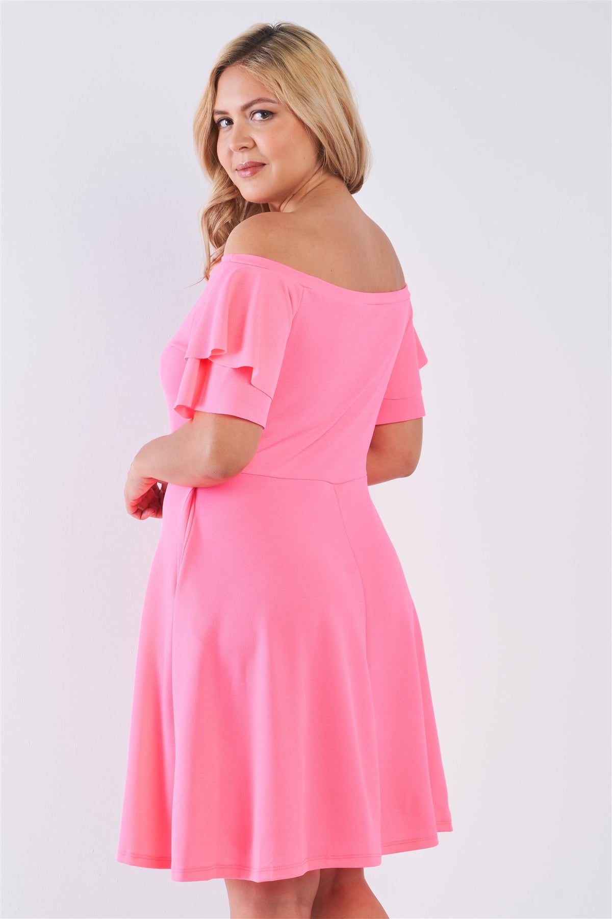 Plus Size Off The Shoulder Tiered Sleeves Midi Dress
