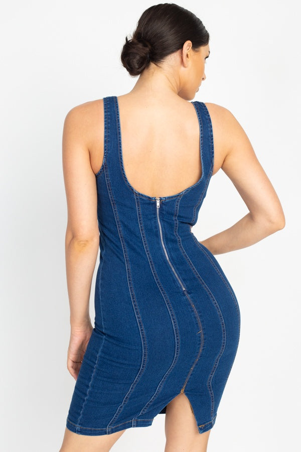 Back Slit Denim Bodycon Dress