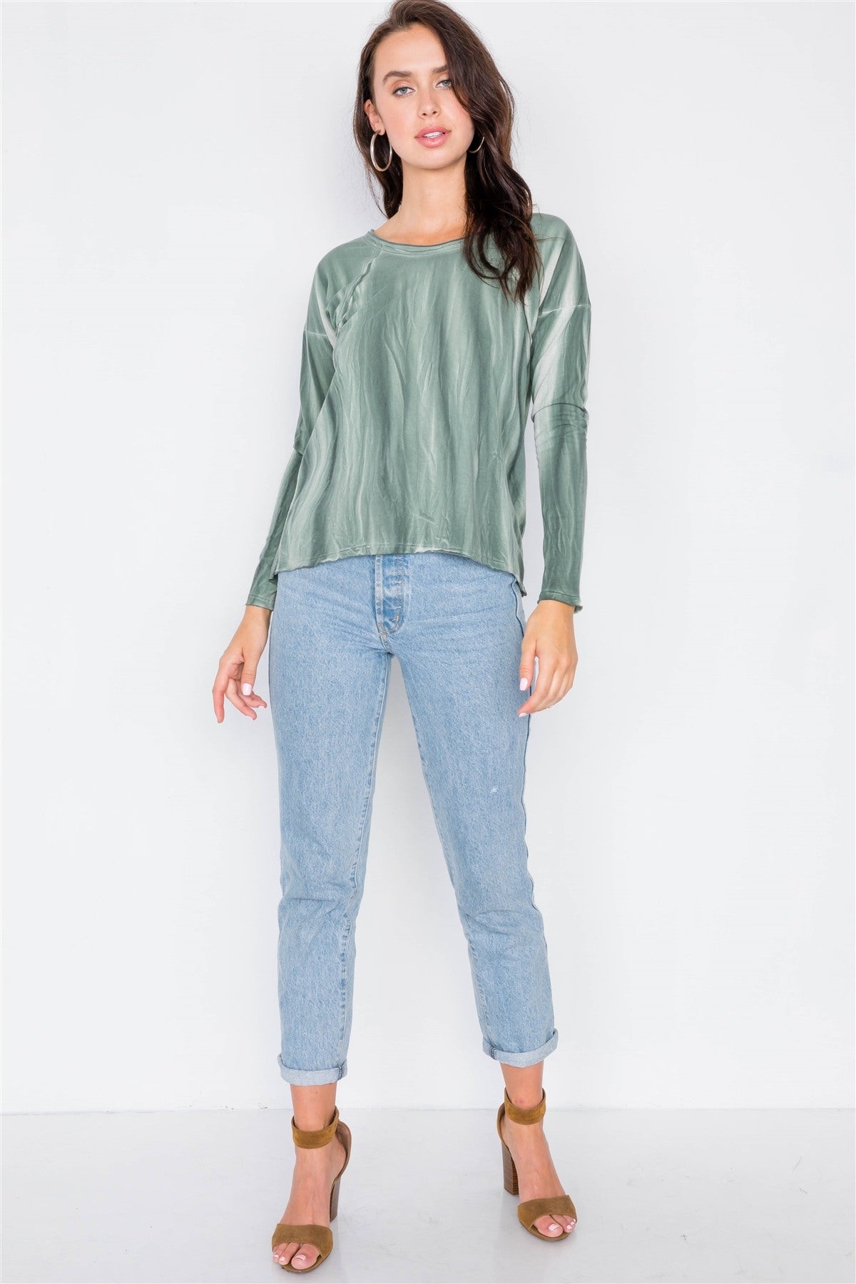 Tie-dye Print High-low Long Sleeve Top