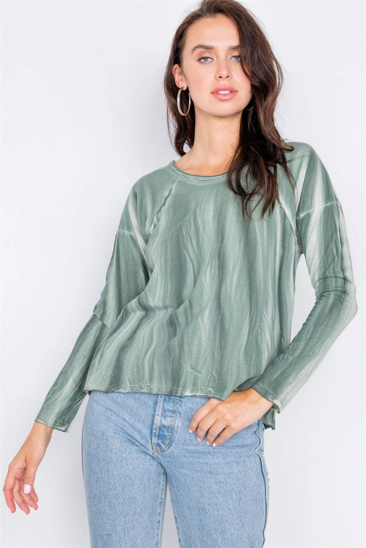 Tie-dye Print High-low Long Sleeve Top