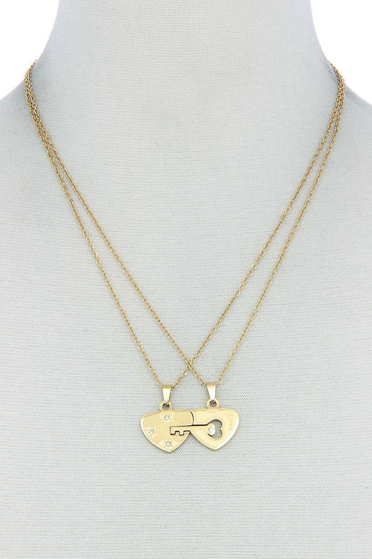 Double Heart Key Necklace Set