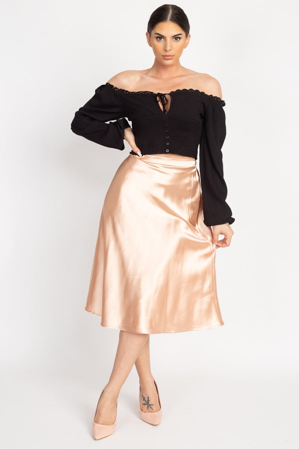 A-line Satin Midi Skirt