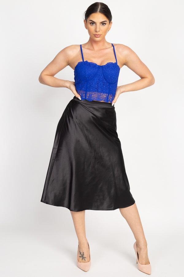 A-line Satin Midi Skirt