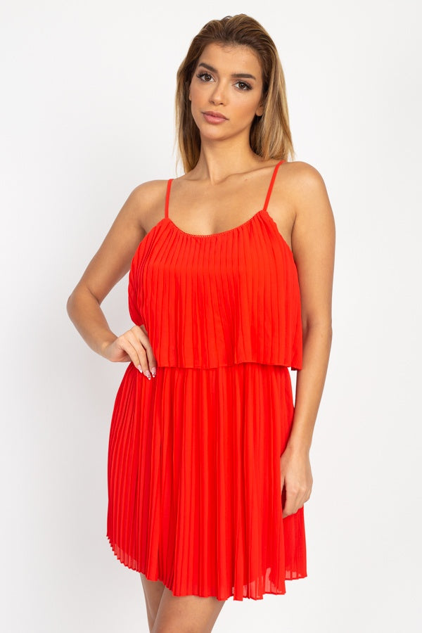 Accordion Pleated Mini Dress