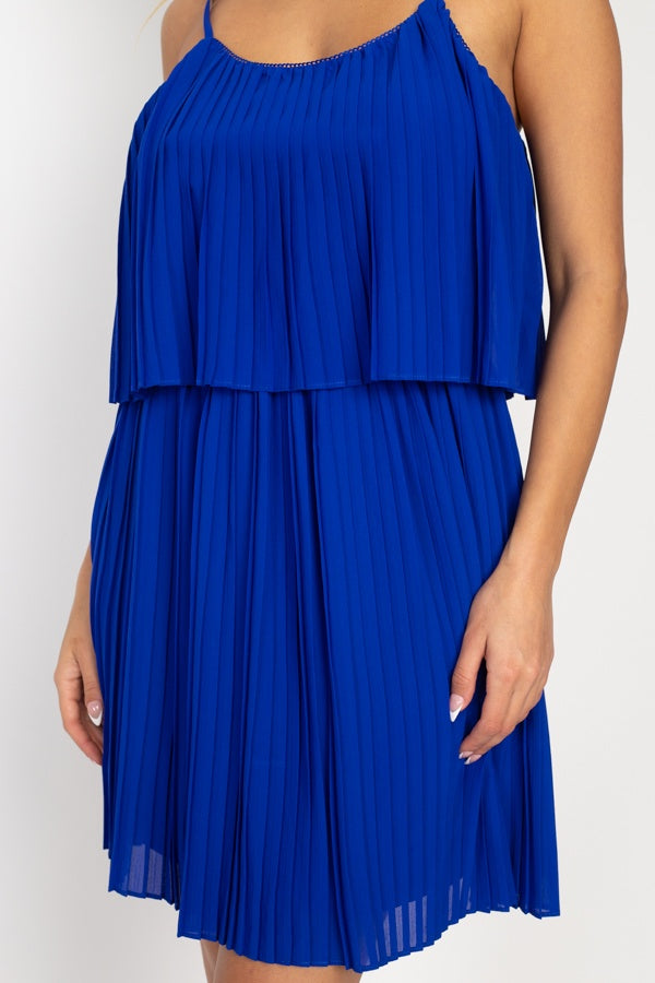 Accordion Pleated Mini Dress