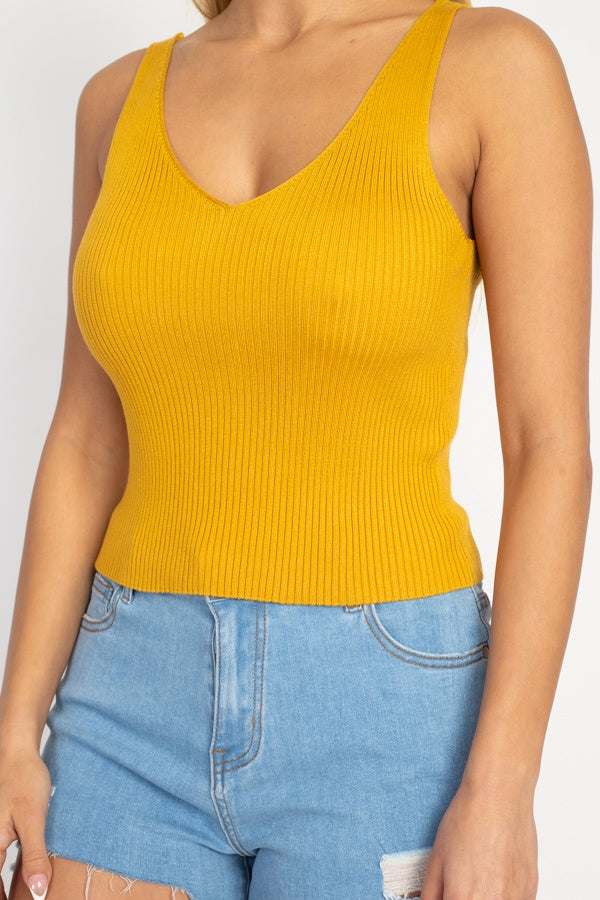 V Cut Sweater-knit Tank Top