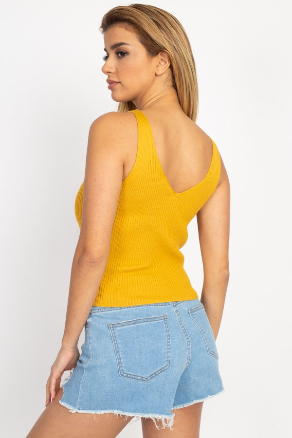 V Cut Sweater-knit Tank Top