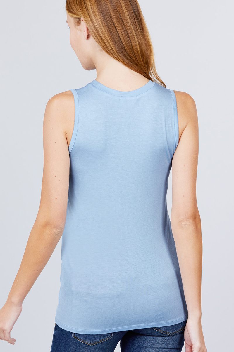 Sleeveless Round Neck Rayon Spandex Knit Top