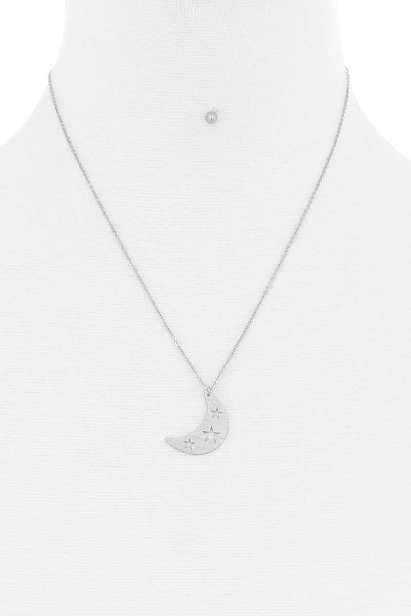 Crescent Moon And Star Pendant Necklace And Earring Set