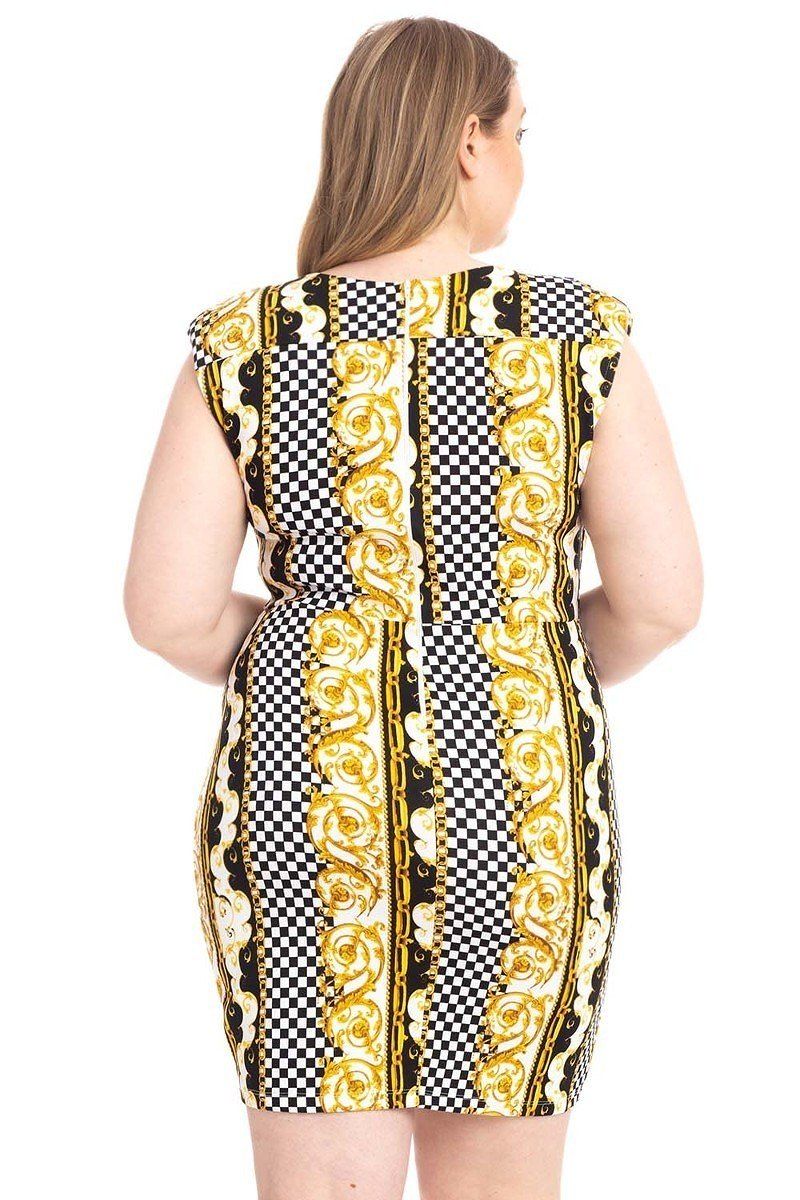 Plus Size Boarder Print  V-neck Bodycon Dress