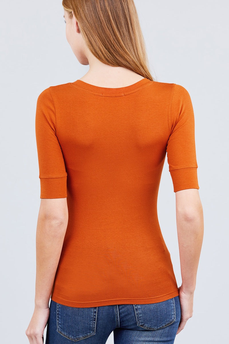 Elbow Sleeve V Neck Top