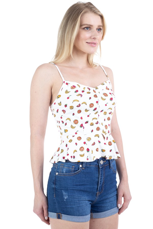 Fruit Print Ruffle Tank Top