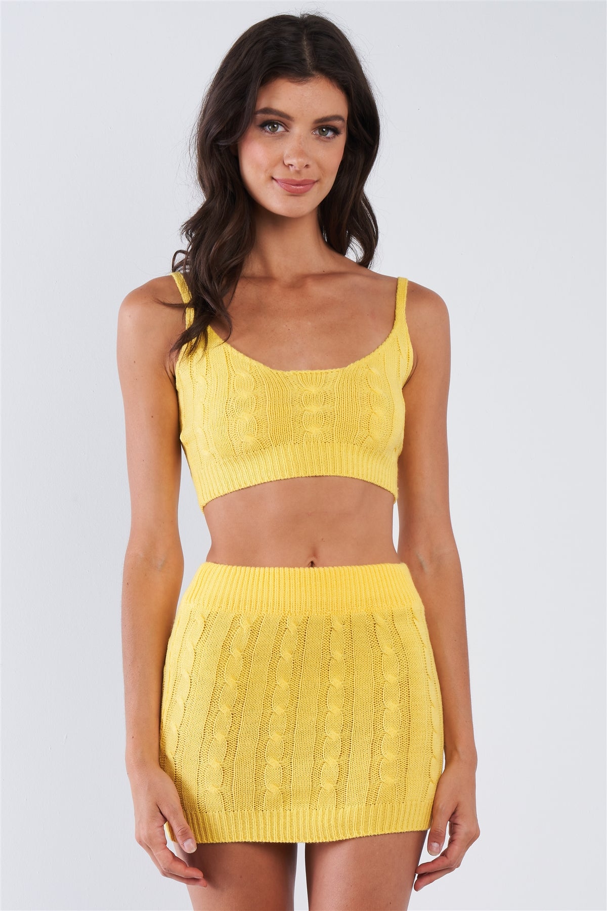 Banana Yellow Knitted Two Piece Skirt Set