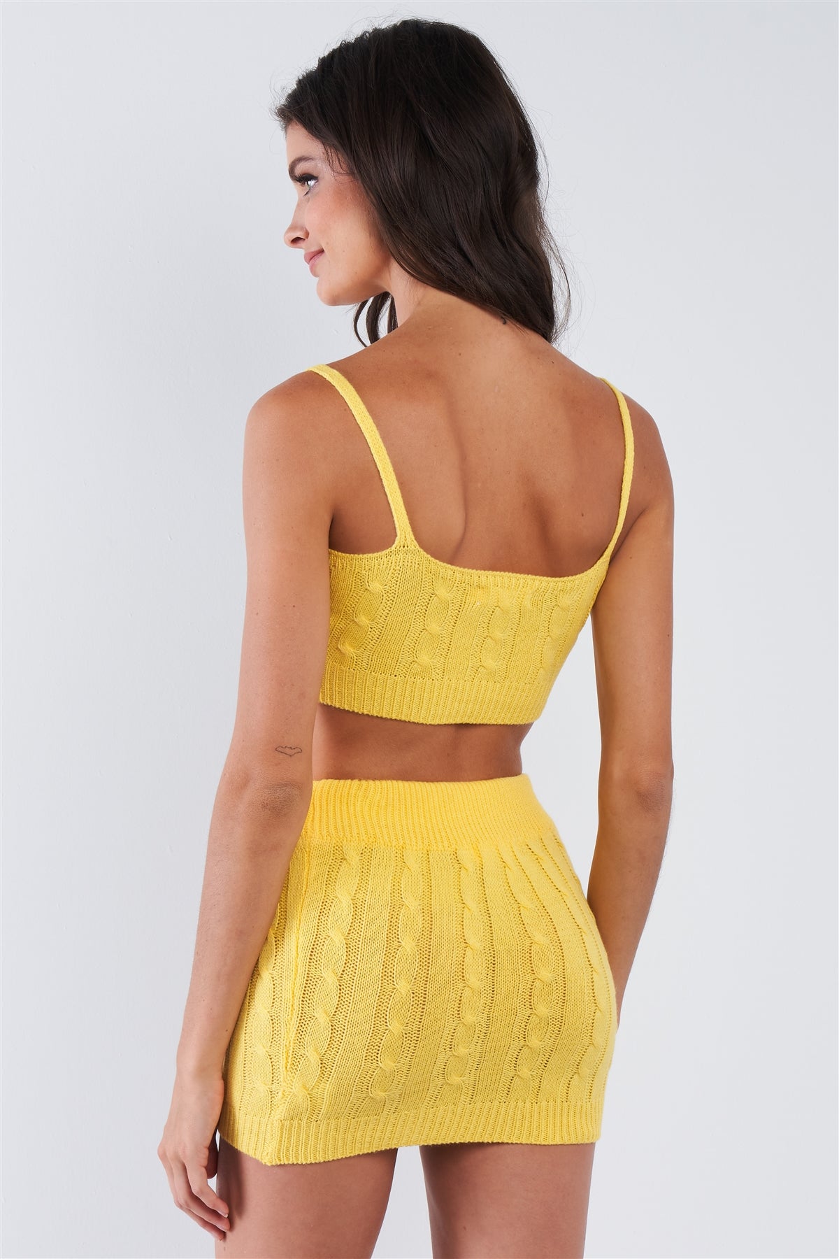 Banana Yellow Knitted Two Piece Skirt Set