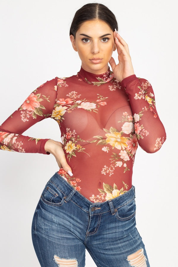 Sheer Mesh Floral Bodysuit