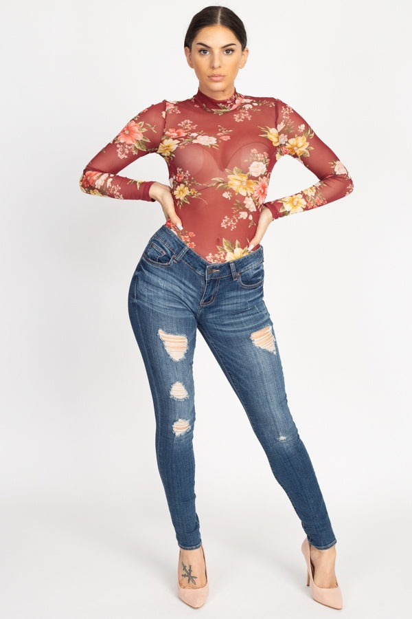 Sheer Mesh Floral Bodysuit