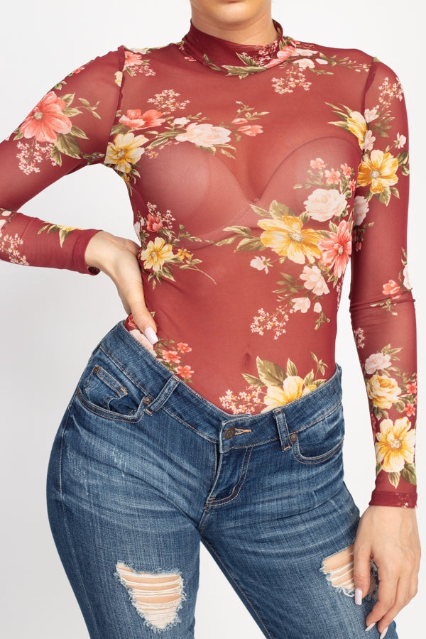 Sheer Mesh Floral Bodysuit