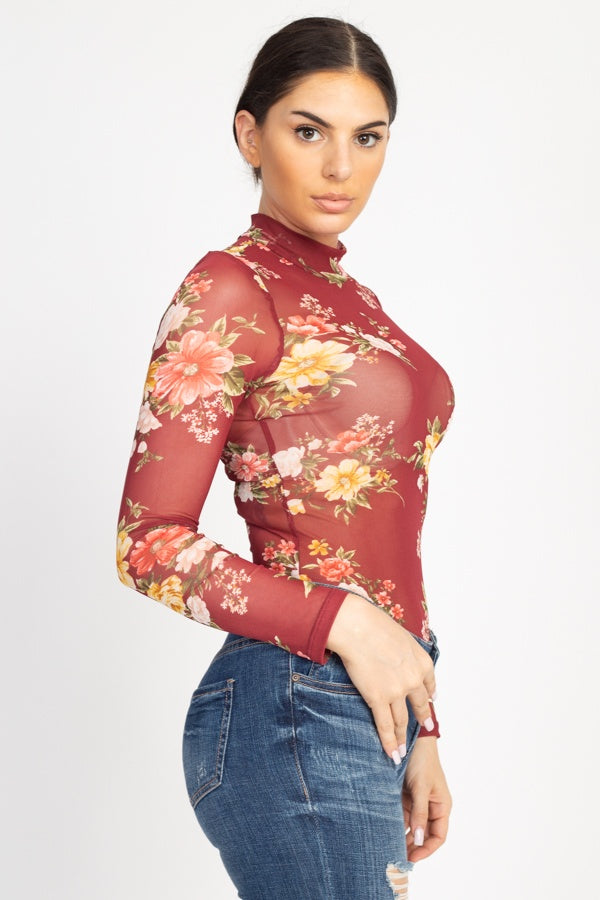 Sheer Mesh Floral Bodysuit