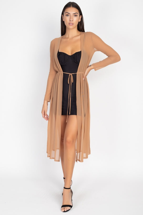 Self Tie Sheer Mesh Duster