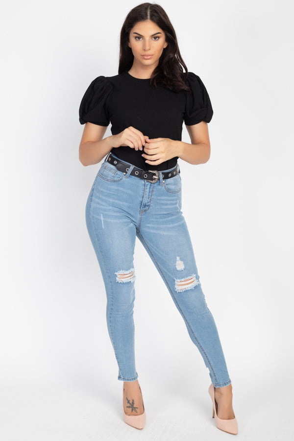 High Waist Belted Skinny Jeans
