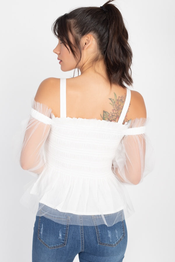 Sheer Mesh Open Shoulder Top