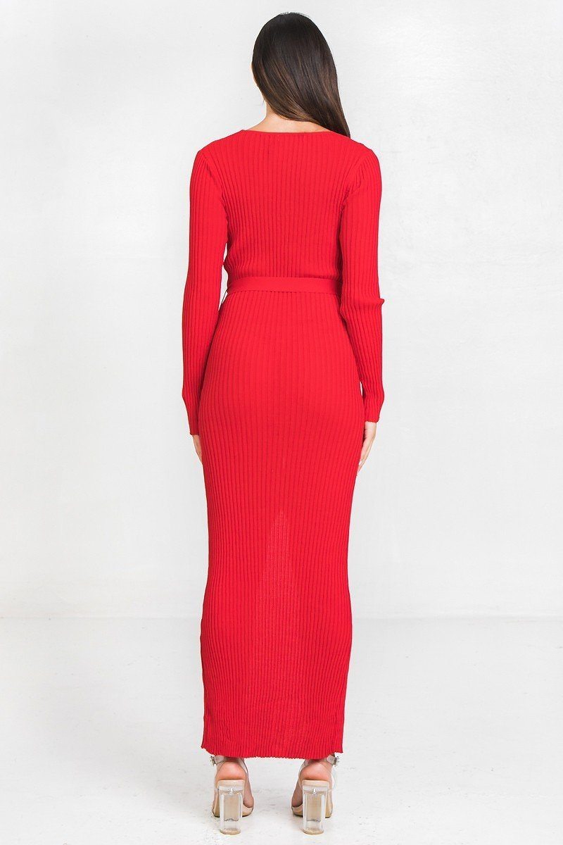 A Ribbed Sweater Knit Maxi Dress