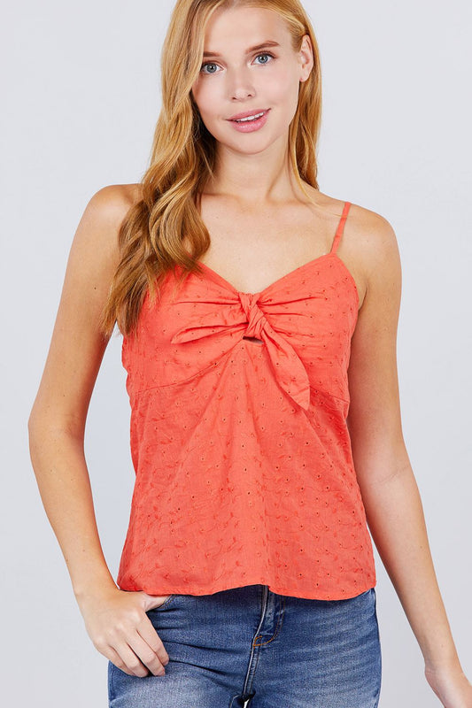 Sleeveless Front Button Detail With Back Smocked Stripe Woven Top