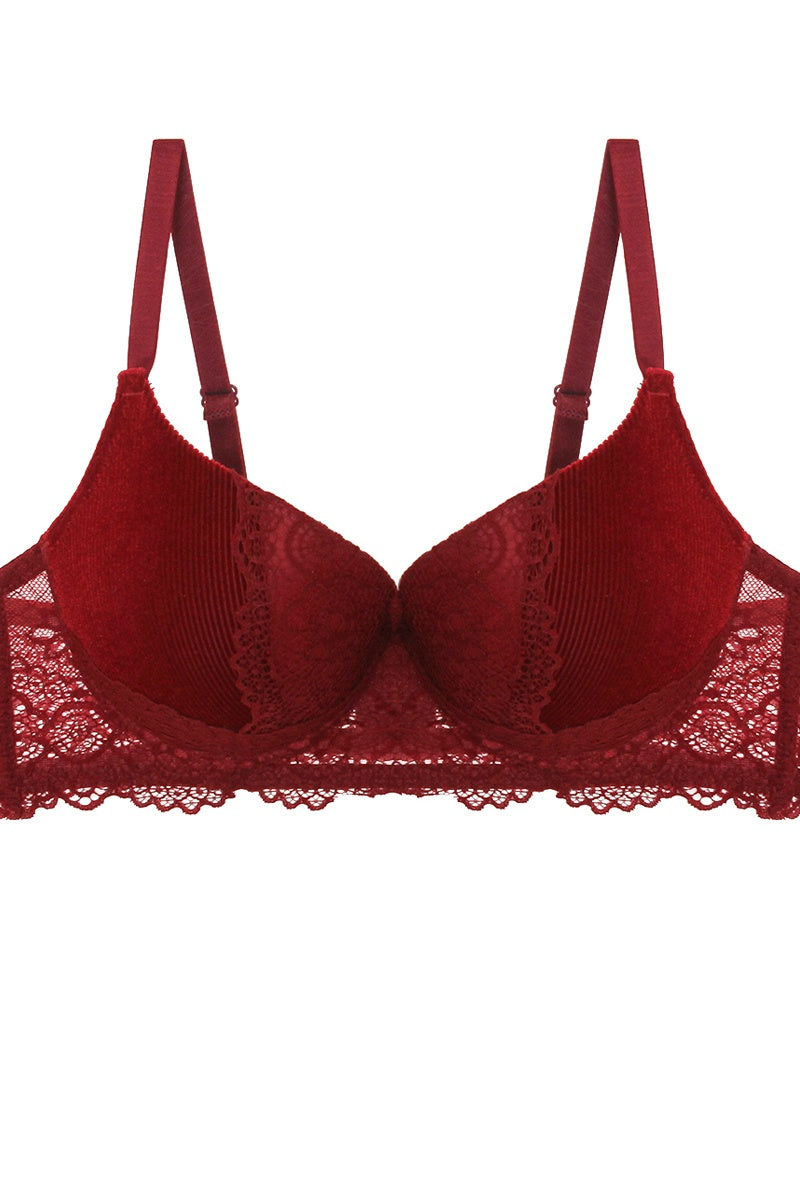 Push Up Velvet And Lace Bra