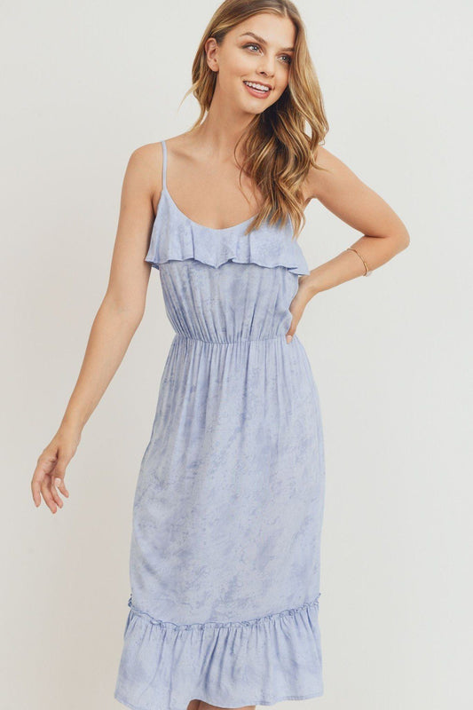 Ruffle Hem Spaghetti Strap Midi Dress