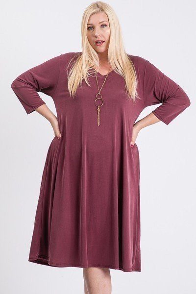 V Neck Hidden Pocket Swing Dress