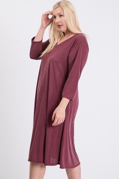 V Neck Hidden Pocket Swing Dress