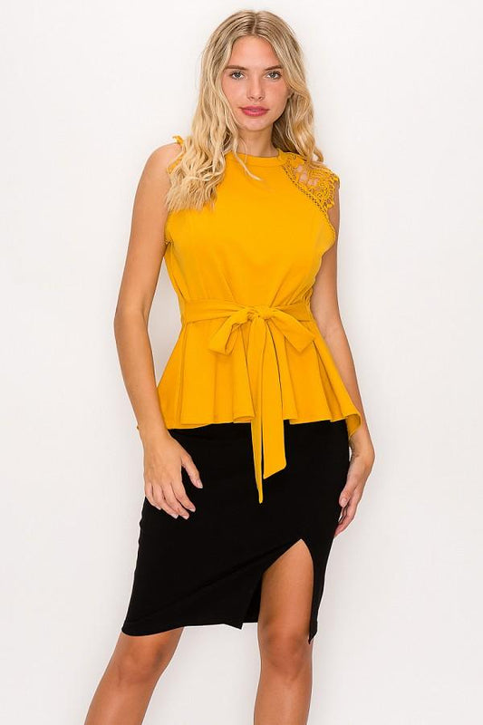 Floral Crochet Lace Belted Top
