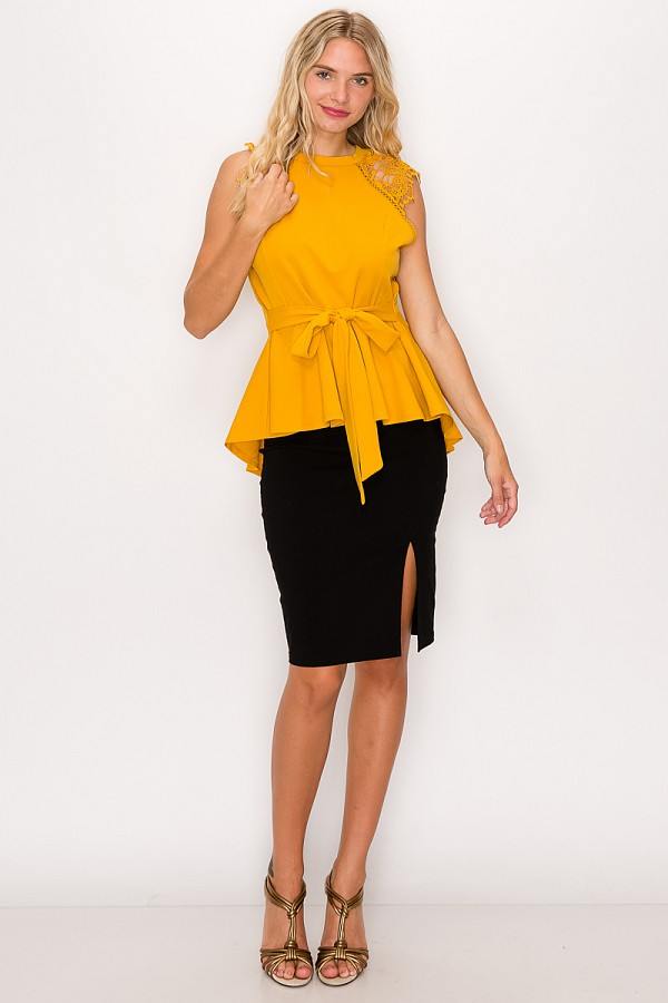 Floral Crochet Lace Belted Top