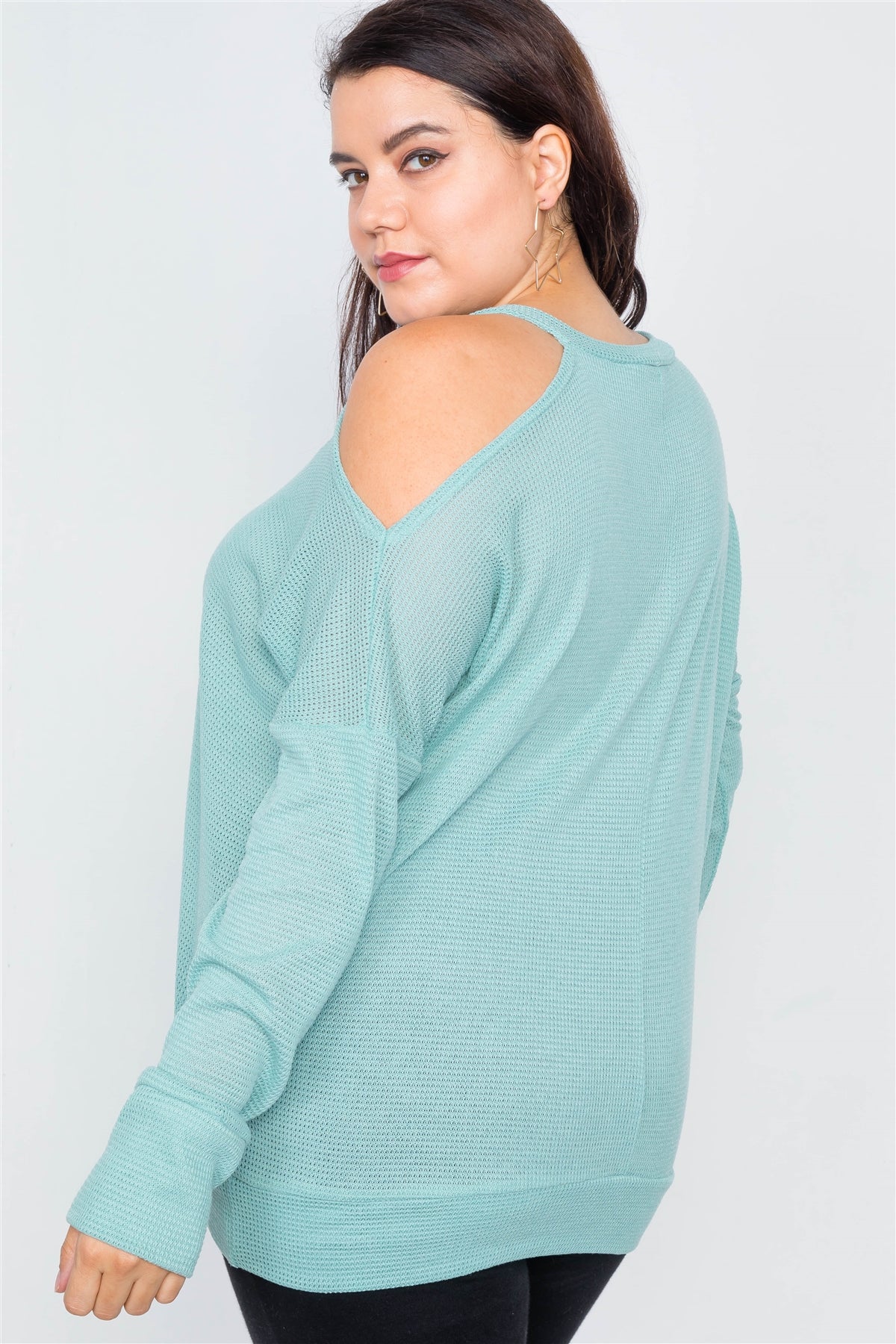Plus Size Sheer Mint Cotton Could Shoulder Sweater