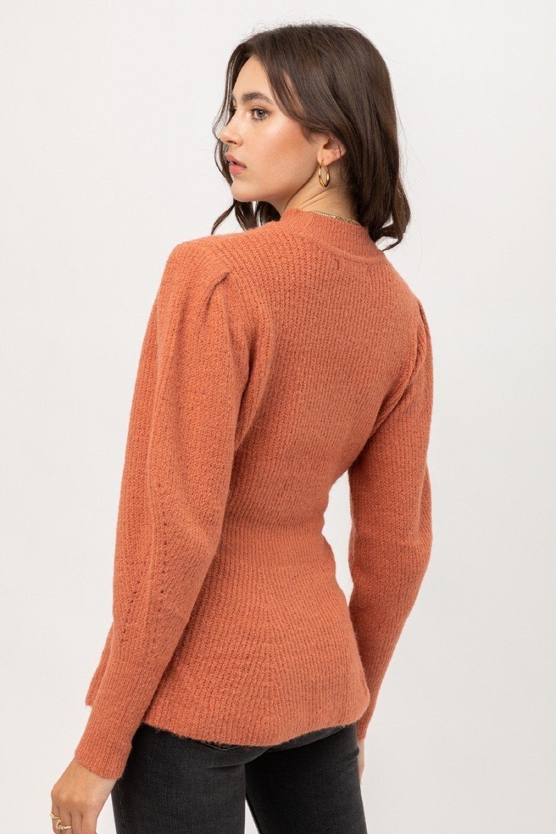 2 Tone Tweed Yarn Puff Sleeve Sweater