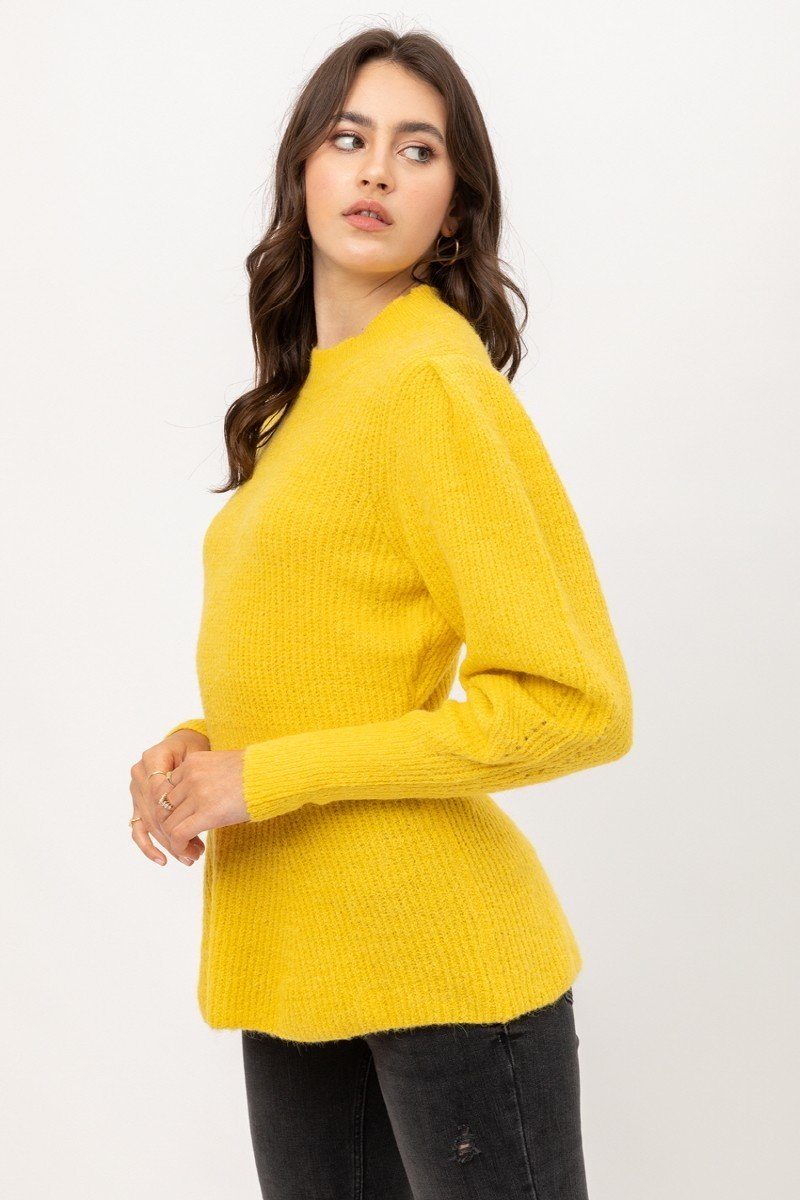 2 Tone Tweed Yarn Puff Sleeve Sweater