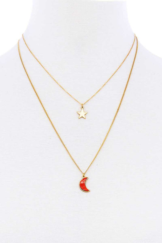 Stylish Double Layer Chain Star And Moon Pendant Necklace