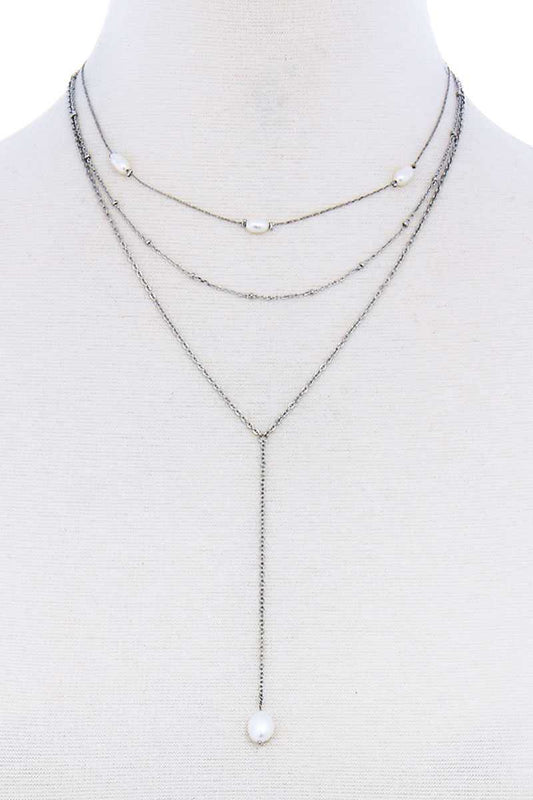 Triple Layer Pearl Drop Accent Y Necklace