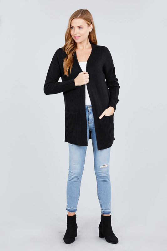 Long Sleeve Open Front W/pocket Sweater Cardigan