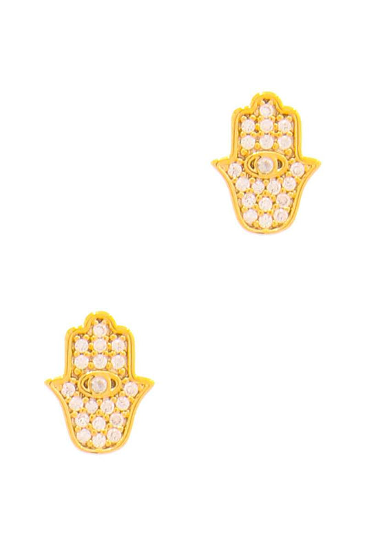 Trendy Hamsa Hand Rhinestone Stud Earring