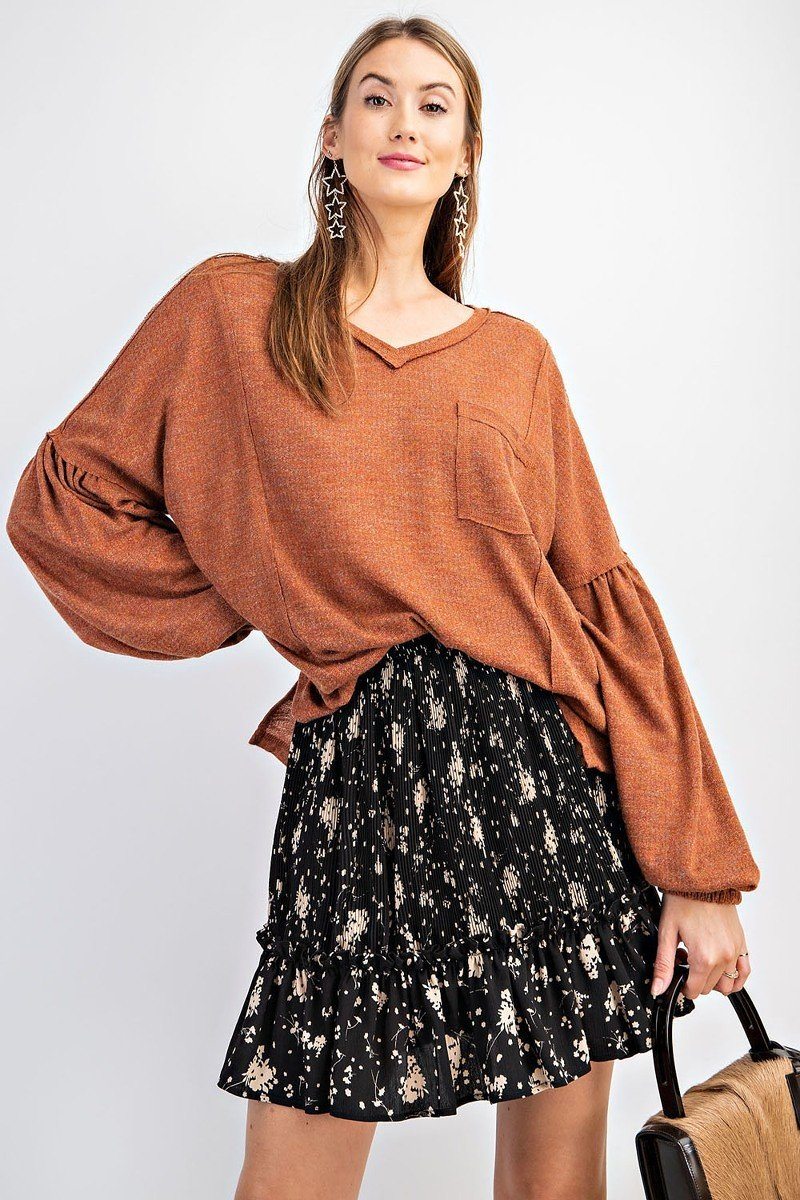 Bubble Slvs Multi Tone Light Hacci Sweater Top